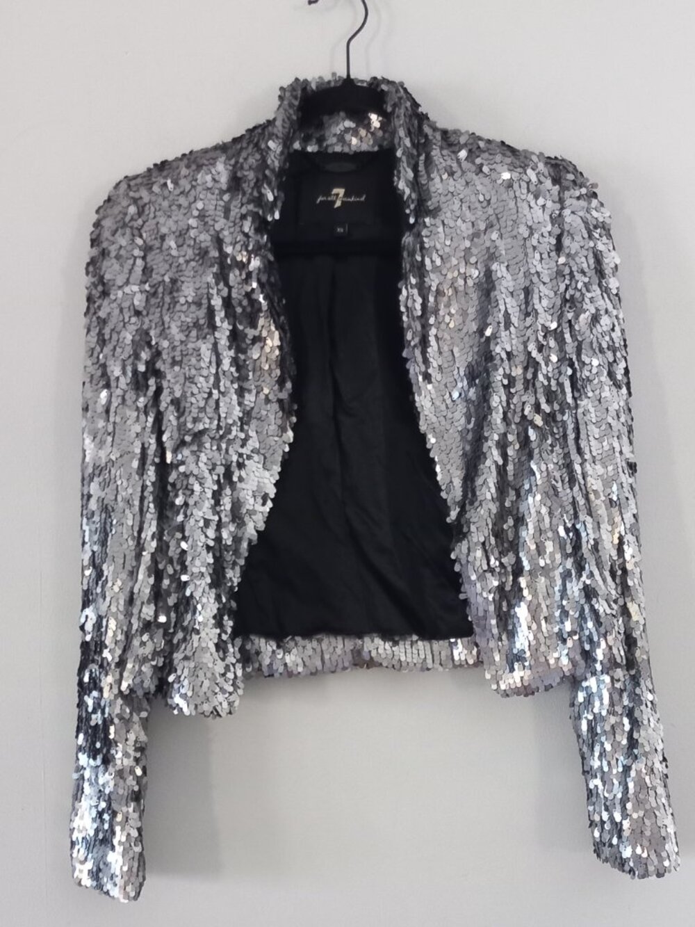 7 FOR ALL MANKIND silver sequin cropped blazer jacket